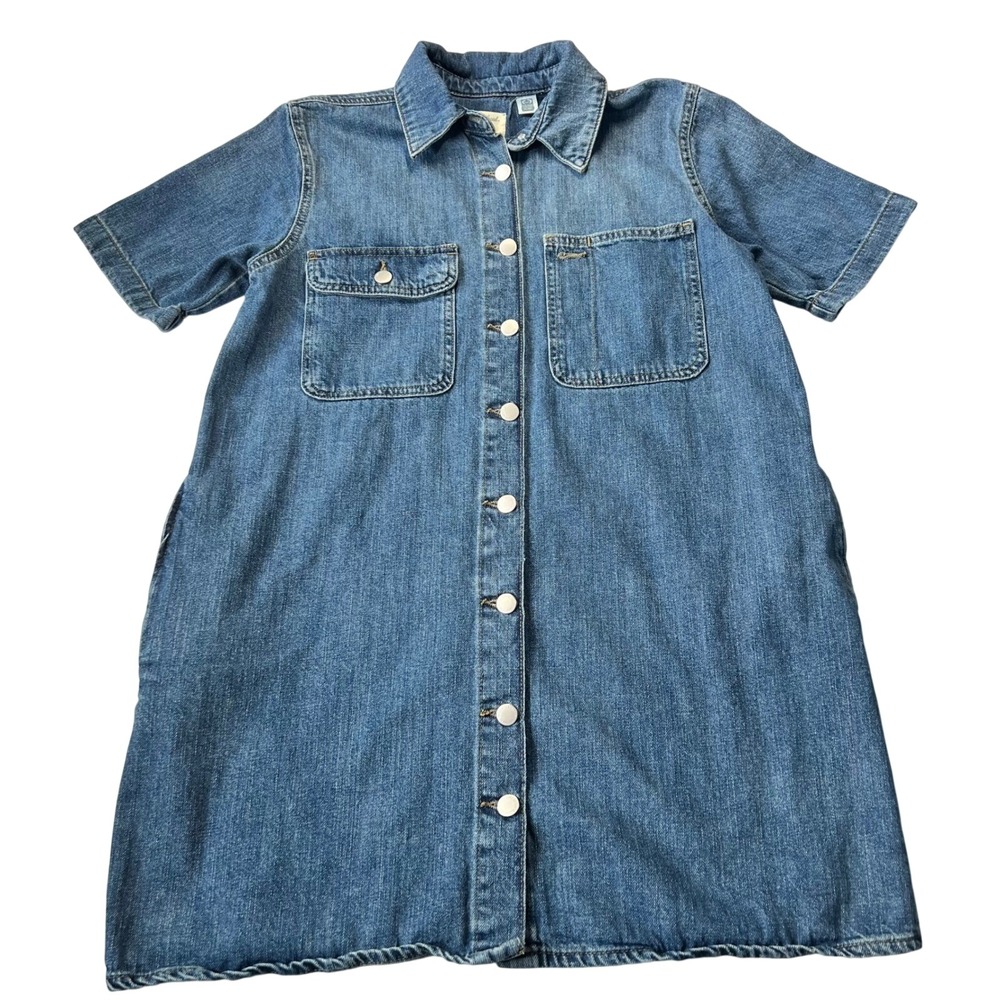 Universal Thread Denim Dress Short Sleeve Button Front Blue S Mini Casual Pocket